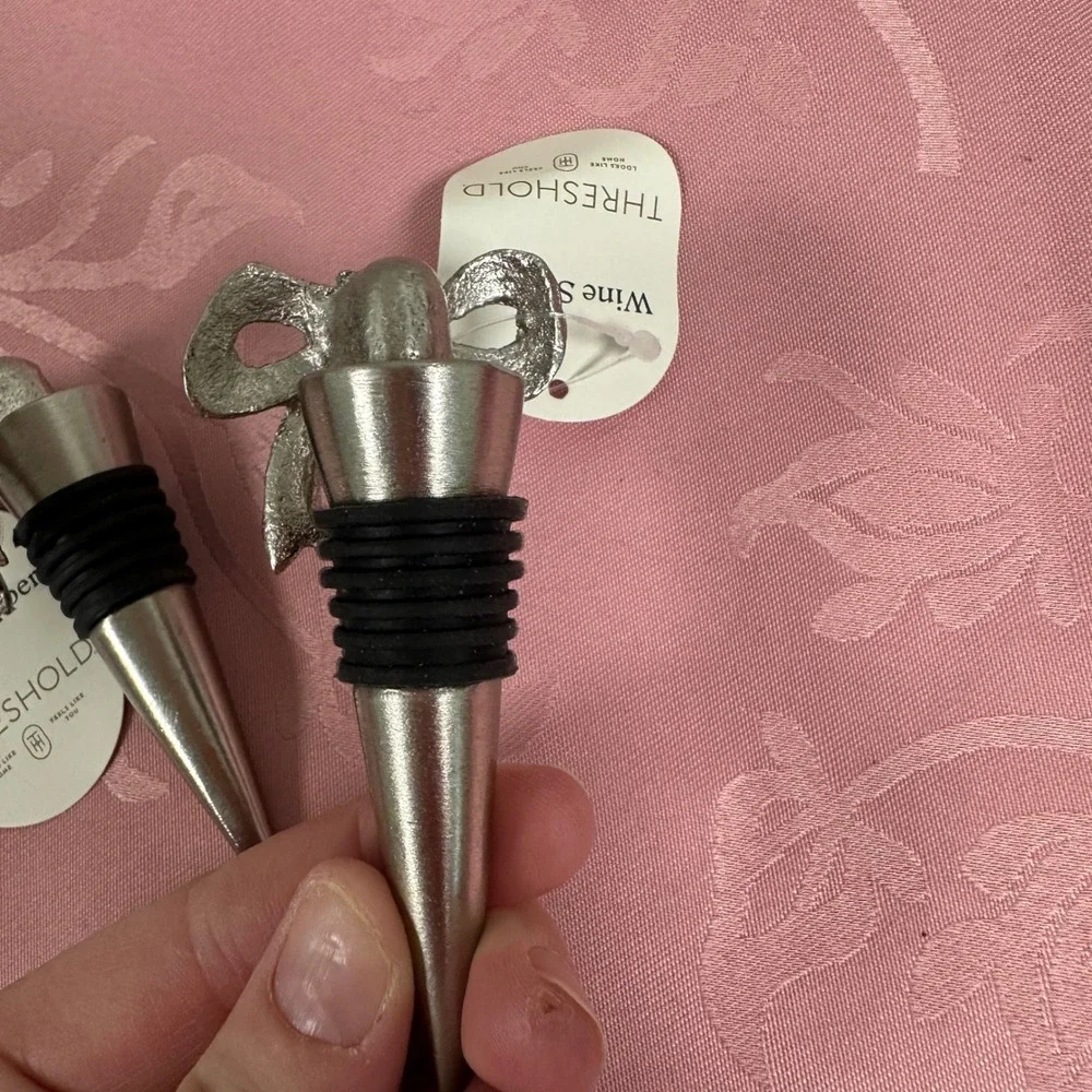 Threshold Silver Bow‎ Wine Stopper Set of 2 Metal Bottle Plug Coquette Decor NEW